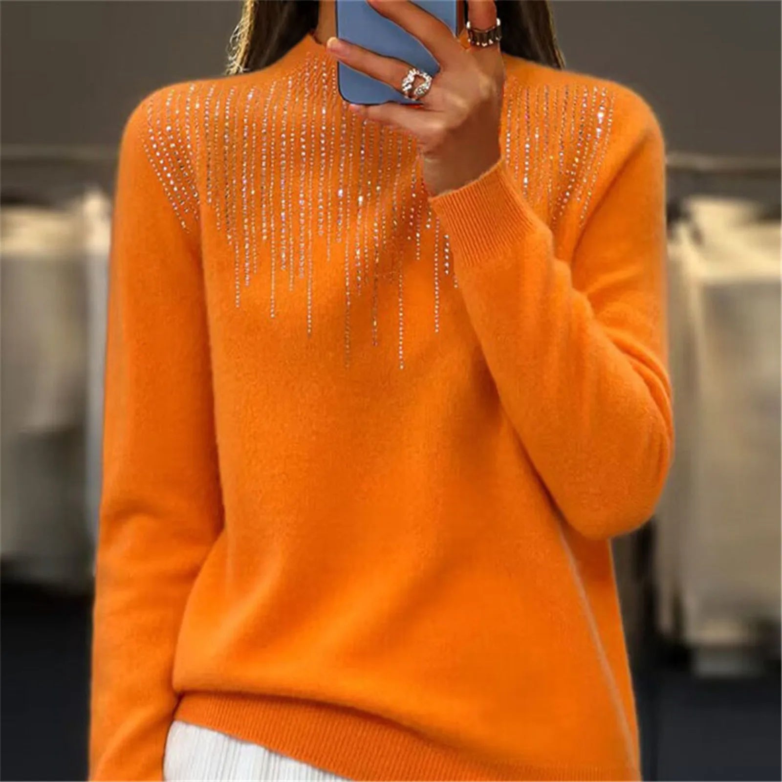 Damen Pullover | Halbrollkragen & Pailletten | Chic & Bequem