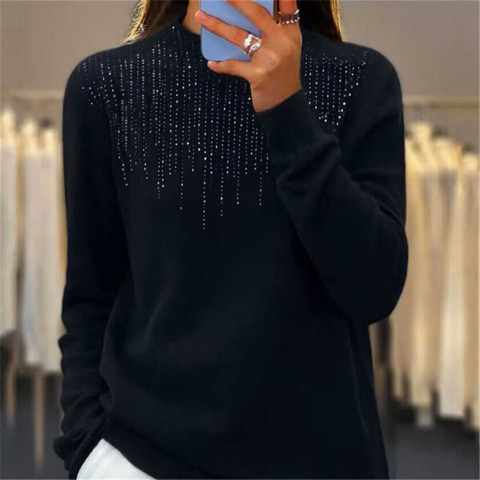 Damen Pullover | Halbrollkragen & Pailletten | Chic & Bequem