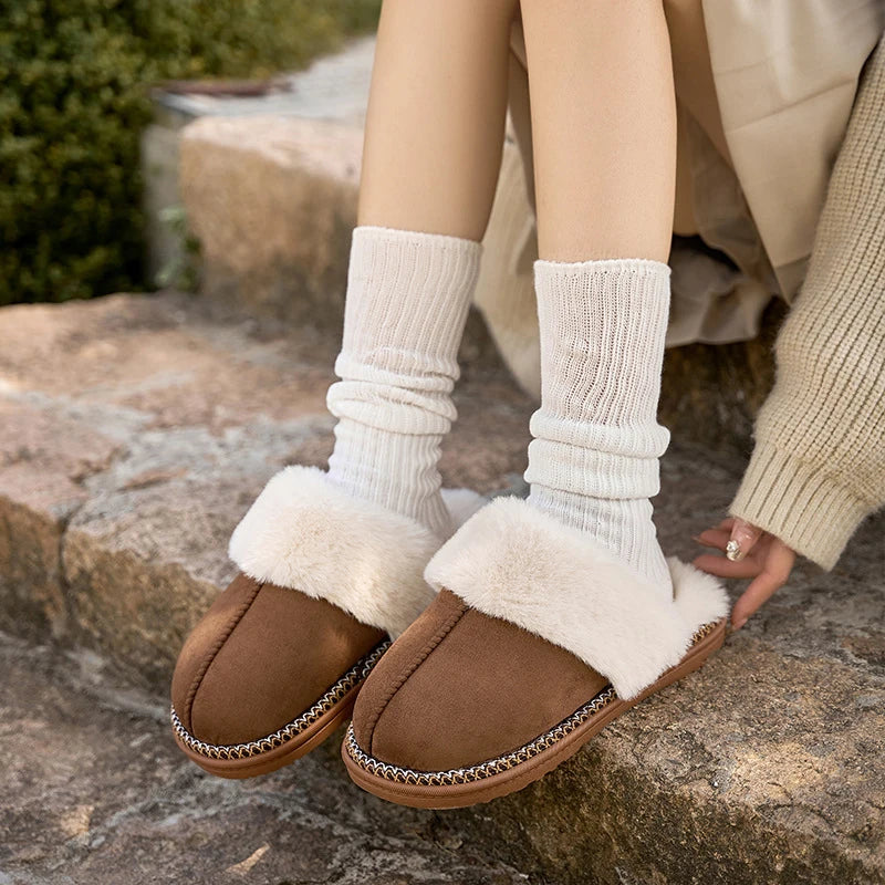 Women’s Slippers | Slip-On with Fur Collar & Open Heel