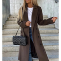 Damen Trenchcoat Lang | Übergangsjacke mit Gürtel & Breitem Revers
