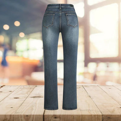 Yvonne - Weinlese lässig bedruckte Denim Schlaghose-Becker Boutique