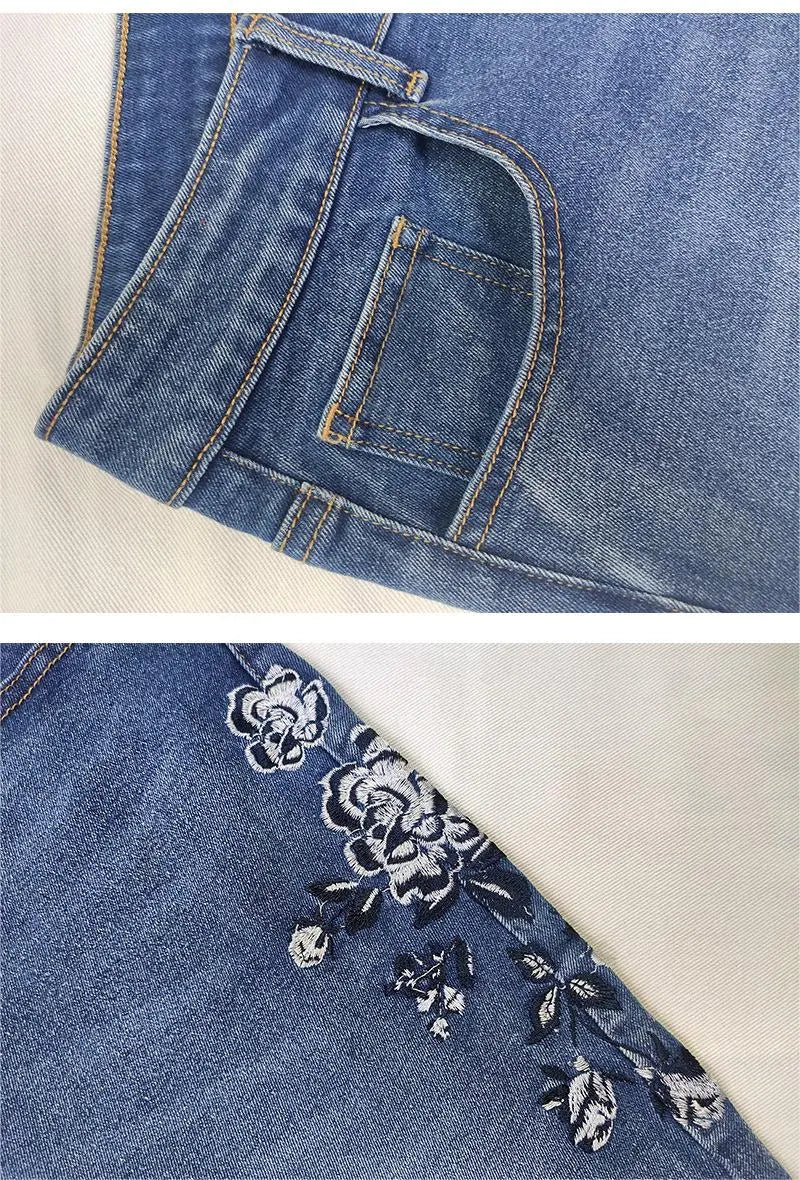 Yvonne - Weinlese lässig bedruckte Denim Schlaghose-Becker Boutique