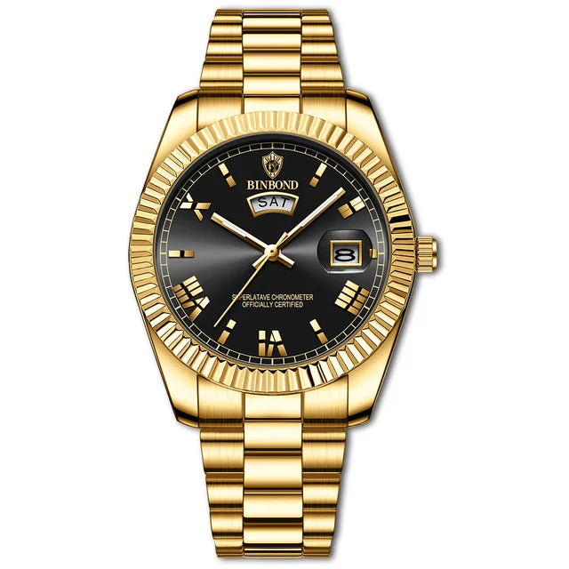 Zeitmeister | Herren Quarzuhr Kratzfest-Gold schwarz-Becker Boutique