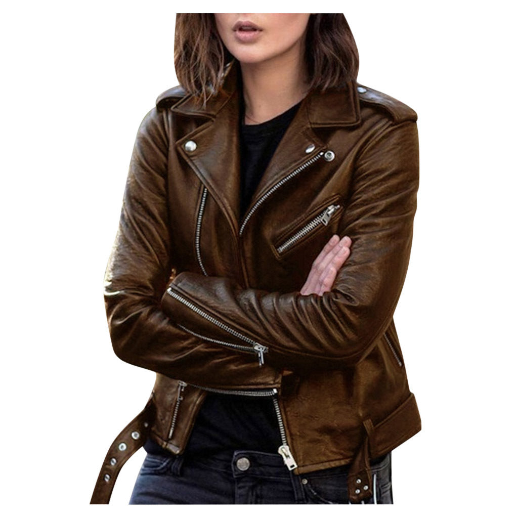 Damen Vintage Lederjacke | Reißverschluss