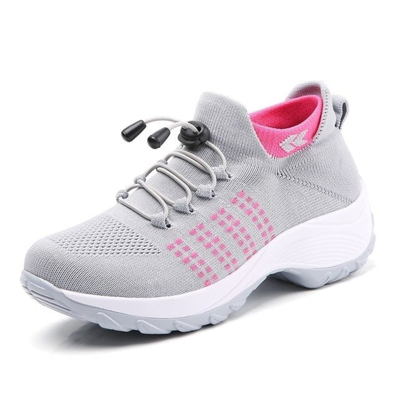 Lina | Atmungsaktive orthopädische Turnschuhe-Grau Rosa-36-Becker Boutique