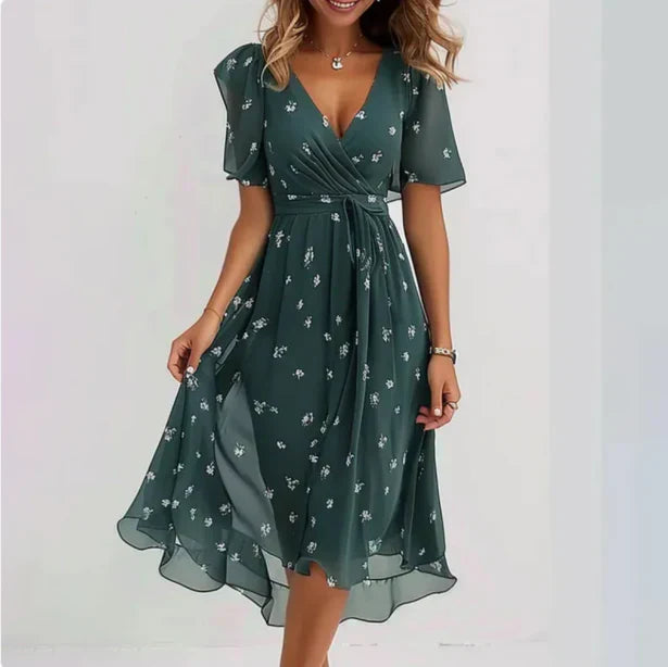 Greta | Chiffon-Midikleid mit Blumenmuster und V-Ausschnitt