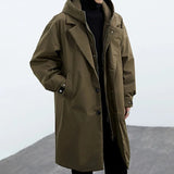 Men's Coat | Long Puffer Trench Coat with Hood & Waterproof