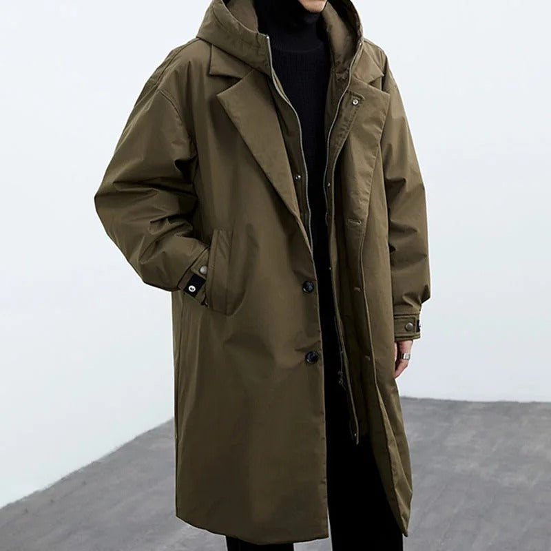 Herren Mantel | Langer Puffer Trench Mit Kapuze & Wasserdicht