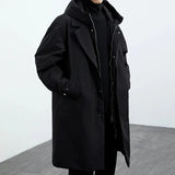 Men's Coat | Long Puffer Trench Coat with Hood & Waterproof
