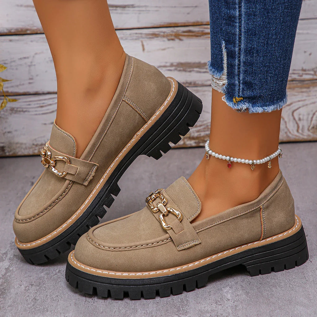 Women’s Chunky Loafers | Beige Platform Shoes
