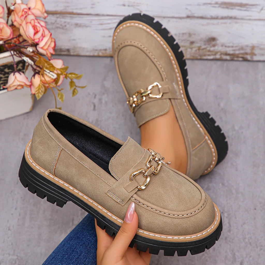 Women’s Chunky Loafers | Beige Platform Shoes
