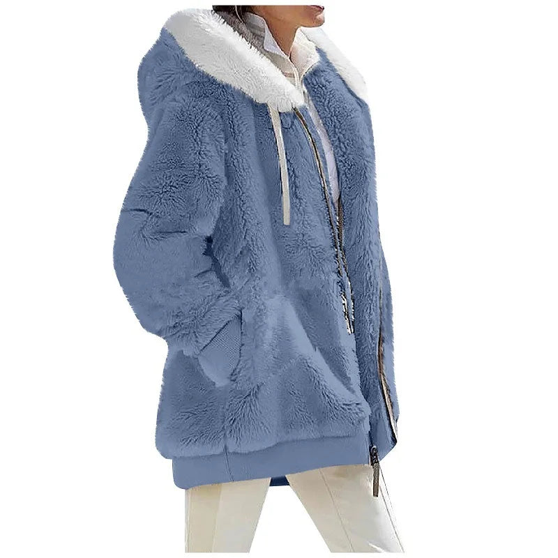 Geraldine | Damen-Kapuzenpulli aus Teddy-Stoff-Blau-S-Becker Boutique